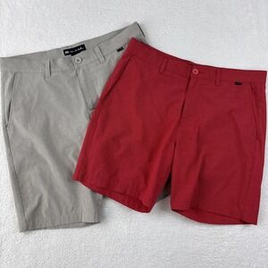 LOT OF 2: TRAVIS MATHEW‎ Mens Chino Shorts Size 34 Red Khaki Performance Stretch